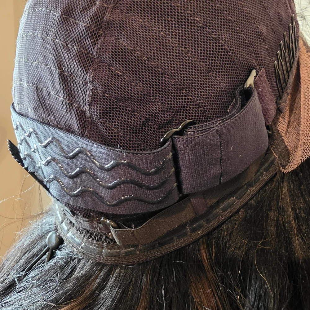 Natural Black Chestnut Highlight Yaki Straight Human Hair Wig - Picture 11 of 11